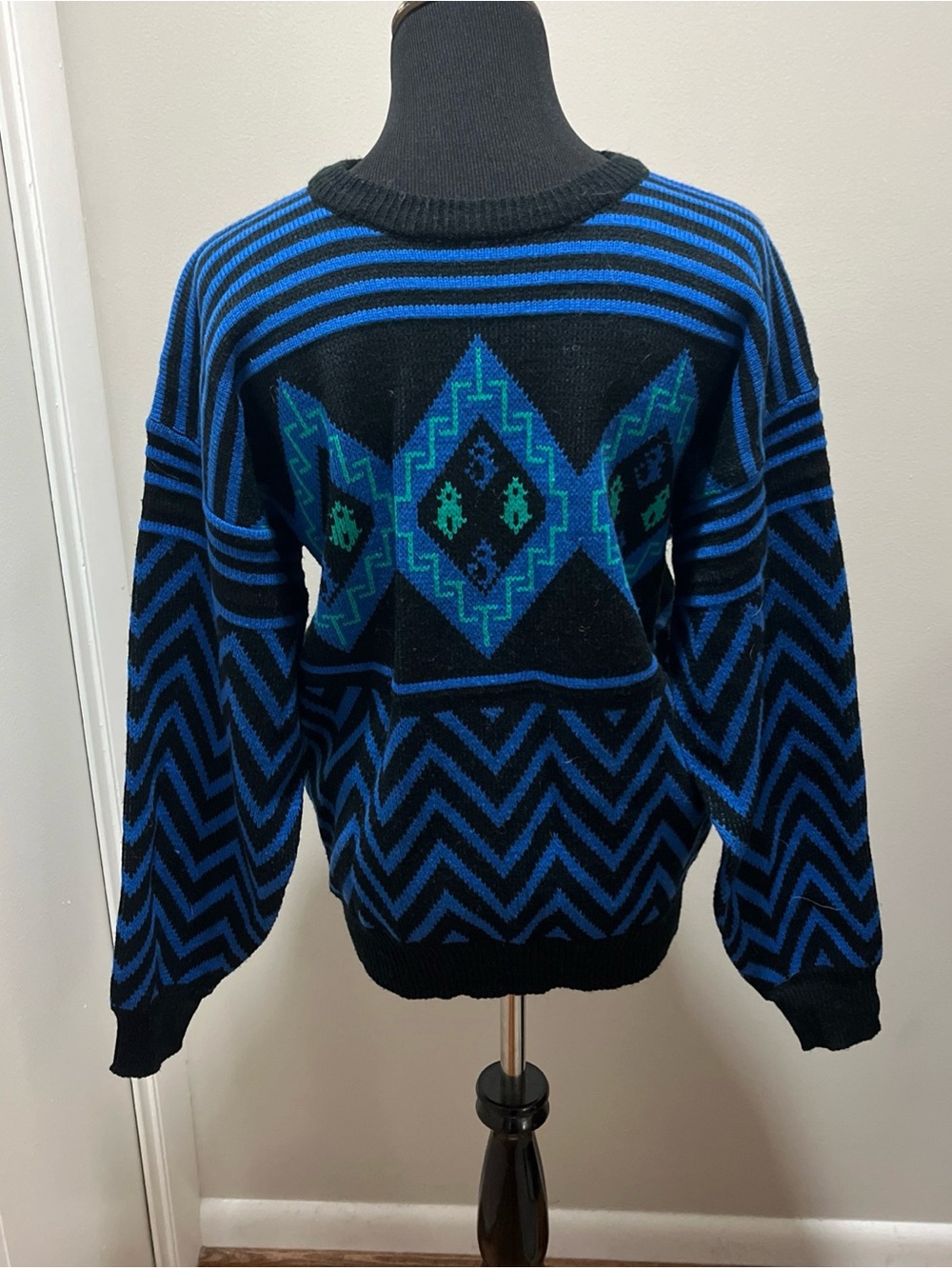 Vintage Knit Pullover Crazy Geometric Pattern Sweater Bill Cosby Colorful